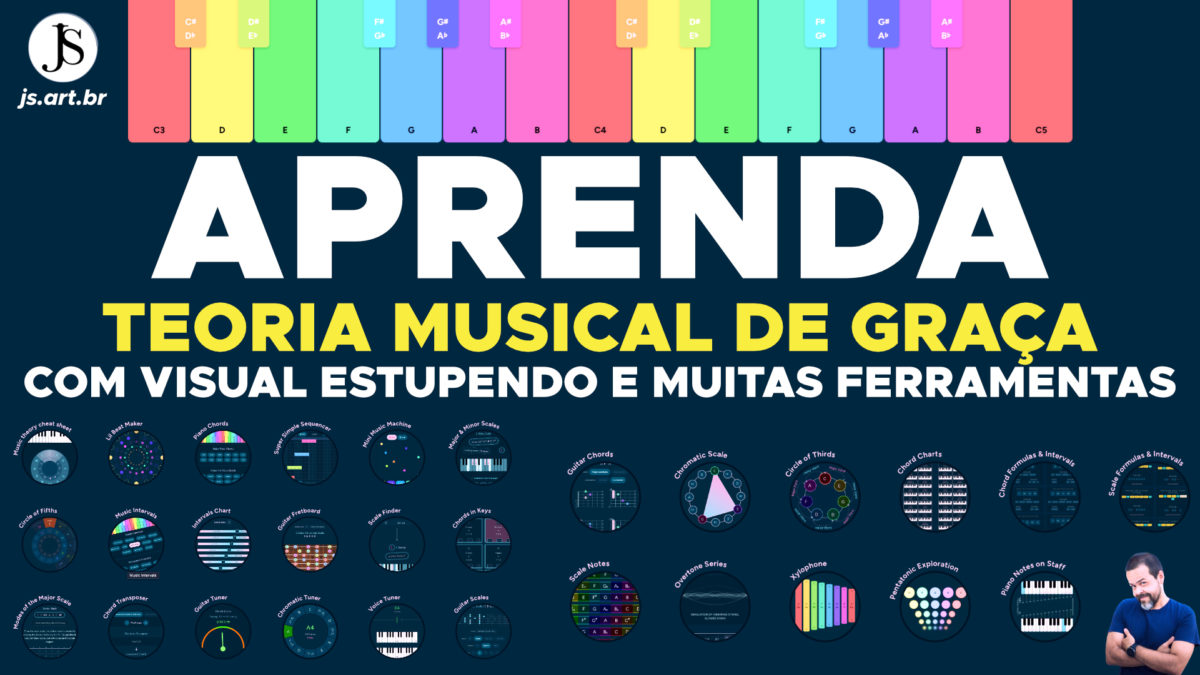 Aprenda teoria musical gratuitamente com ferramentas intuitivas e visual estupendo.