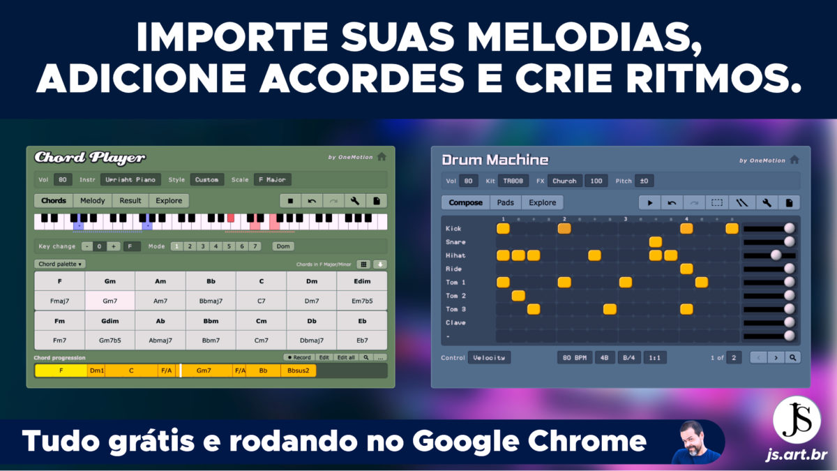 Importe suas melodias, adicione acorde e sincronize ritmos, tudo de graça e rodando no Google Chrome